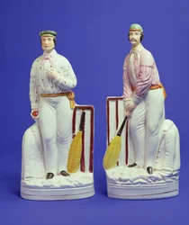 Paire de joueurs de cricket en céramique de Staffordshire réputés représenter George Parr et Julius Caesar